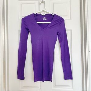 J.Crew Long Sleeve Cotton V-Neck Perfect Fit Tee Purple XS